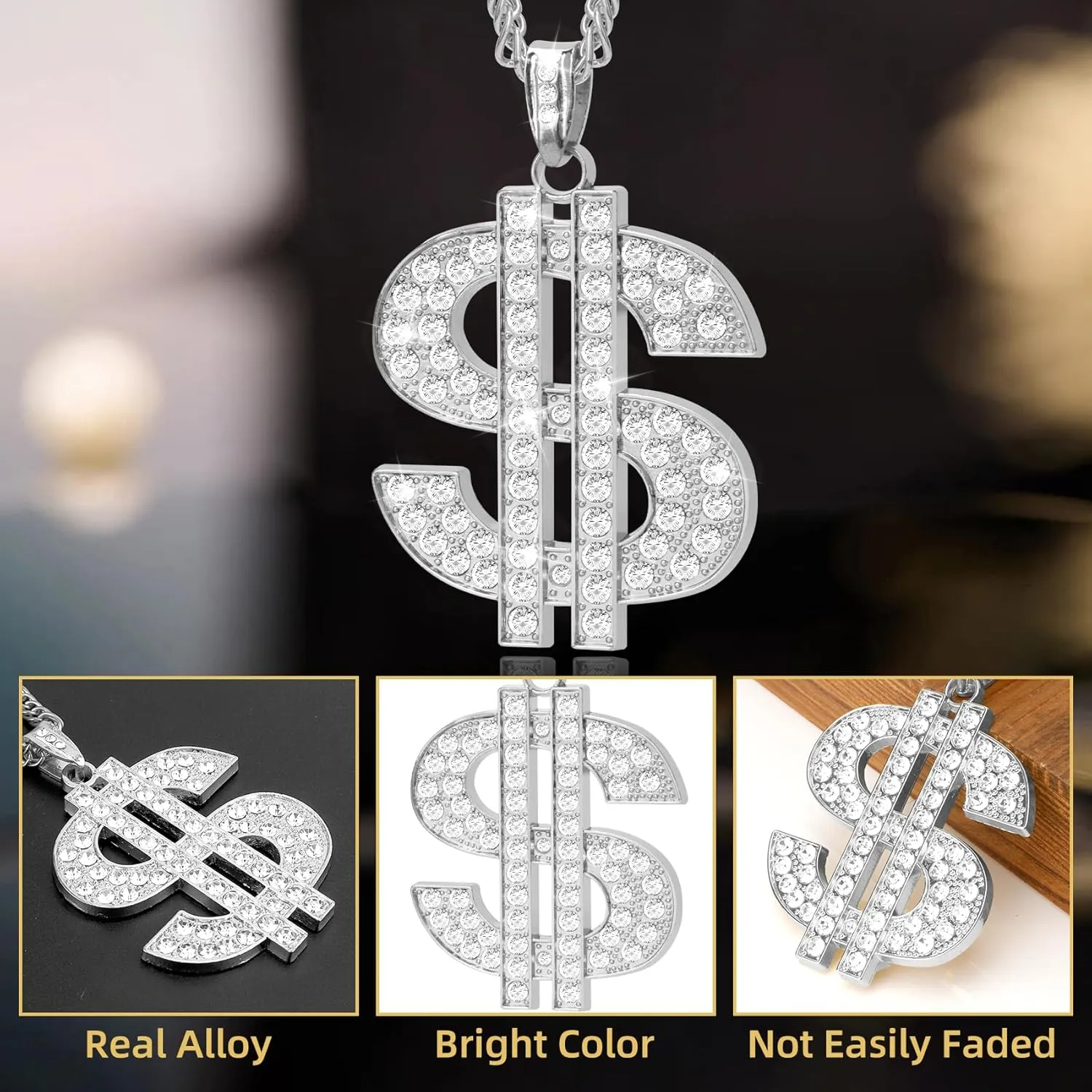 Gold Chain with Dollar Sign, Fake Gold Chain, Money Chain Necklace for Men Women Gold Plated Stainless Steel Jewelry Fashion Pendants for 70s 80s 90s Hip Hop Rapper Costume Accessories