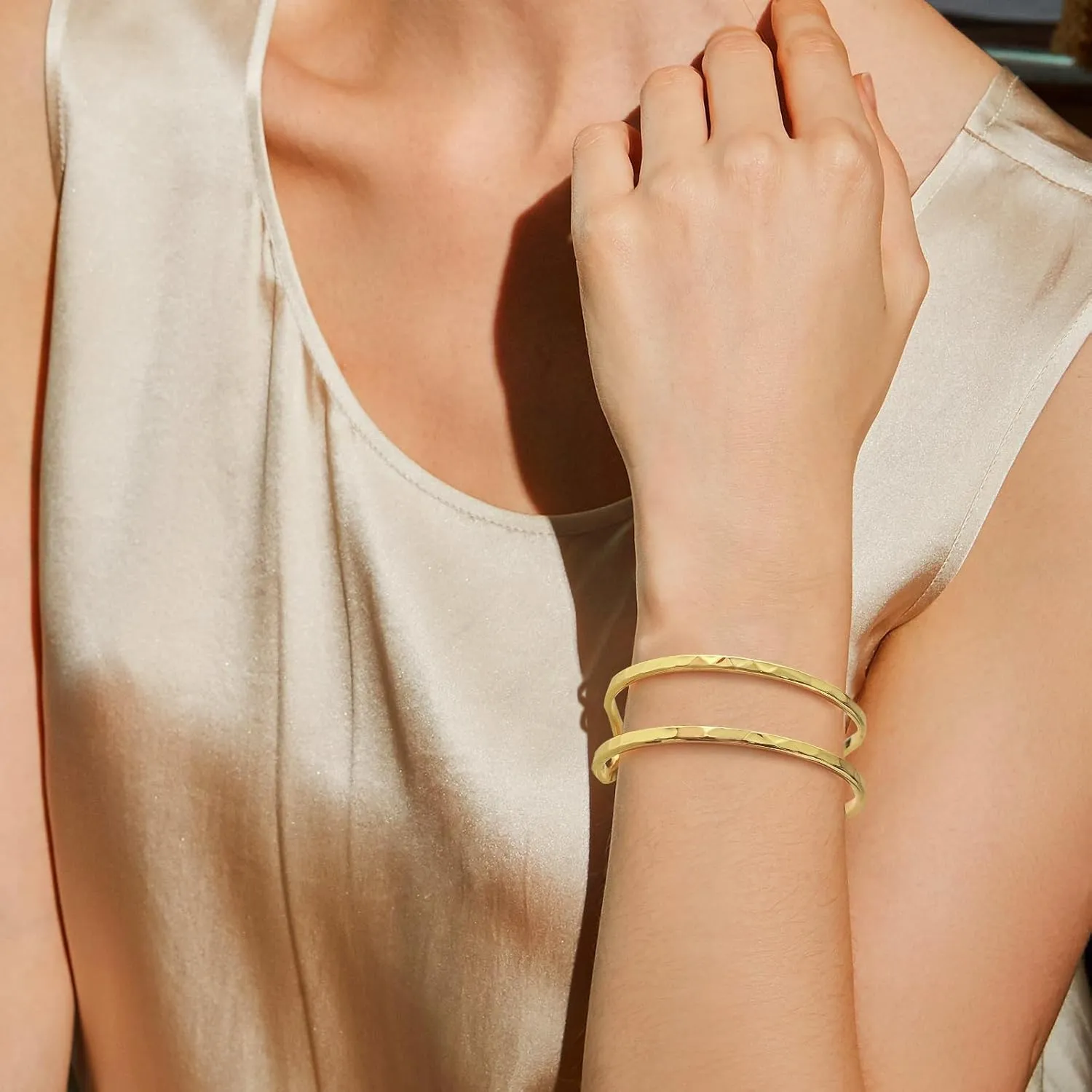 Gold Silver Cuff-Bracelets for Women Hollow Wide Open Bangle Bracelets