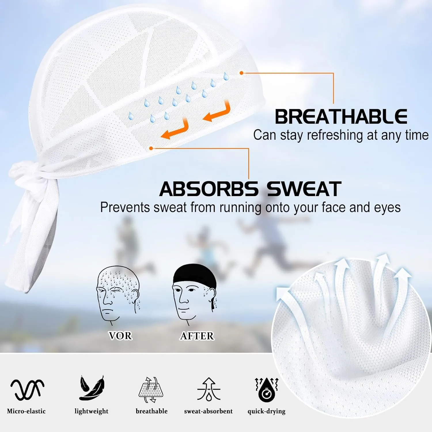 GXCROR Cooling Do Rags for Men Sports Bandanas Cap Skull Caps for Men Breathable Women Skull Cap Helmet Liner Cycling Hat Durags for Outdoor Activities