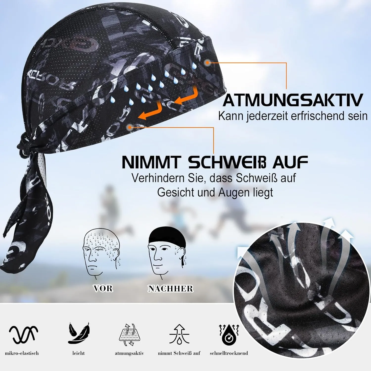 GXCROR Cooling Do Rags for Men Sports Bandanas Cap Skull Caps for Men Breathable Women Skull Cap Helmet Liner Cycling Hat Durags for Outdoor Activities