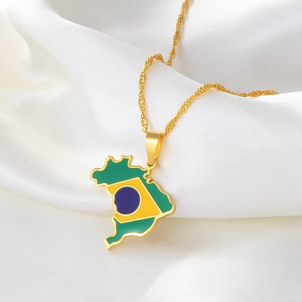 Hafrita Brazil Map And Flag Pendant Necklace Brasil Men Gold Maps Flag Pendant Necklaces