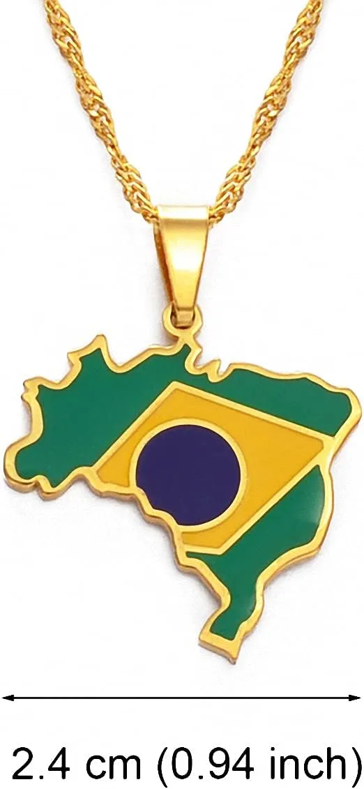 Hafrita Brazil Map And Flag Pendant Necklace Brasil Men Gold Maps Flag Pendant Necklaces