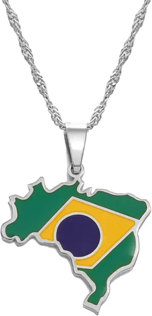 Hafrita Brazil Map And Flag Pendant Necklace Brasil Men Gold Maps Flag Pendant Necklaces
