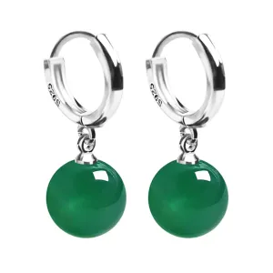 Handmade Jade Earrings Basic Gemstone Round 12MM Bead Ball Drop Dangle Earrings Rose Quartz Stone Earrings Natural Agate Bead Jade Drop Earrings for Women (Green)