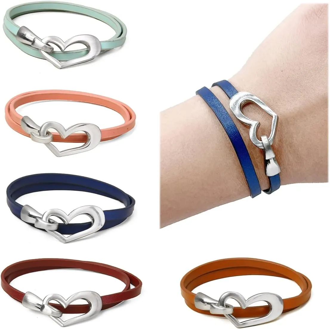 Heart Leather Bracelet for Women Stackable Wrap Cuff Bracelet Love Punk Leather Choker Necklace Valentine's Day Jewelry