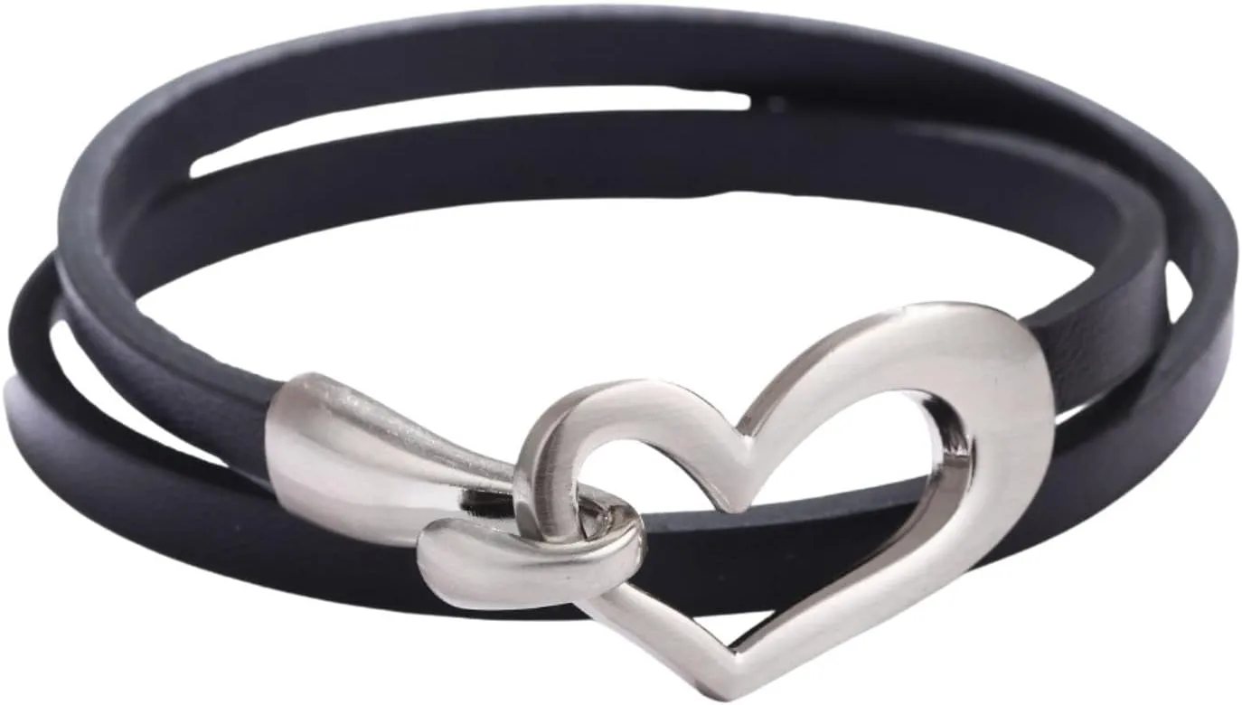 Heart Leather Bracelet for Women Stackable Wrap Cuff Bracelet Love Punk Leather Choker Necklace Valentine's Day Jewelry