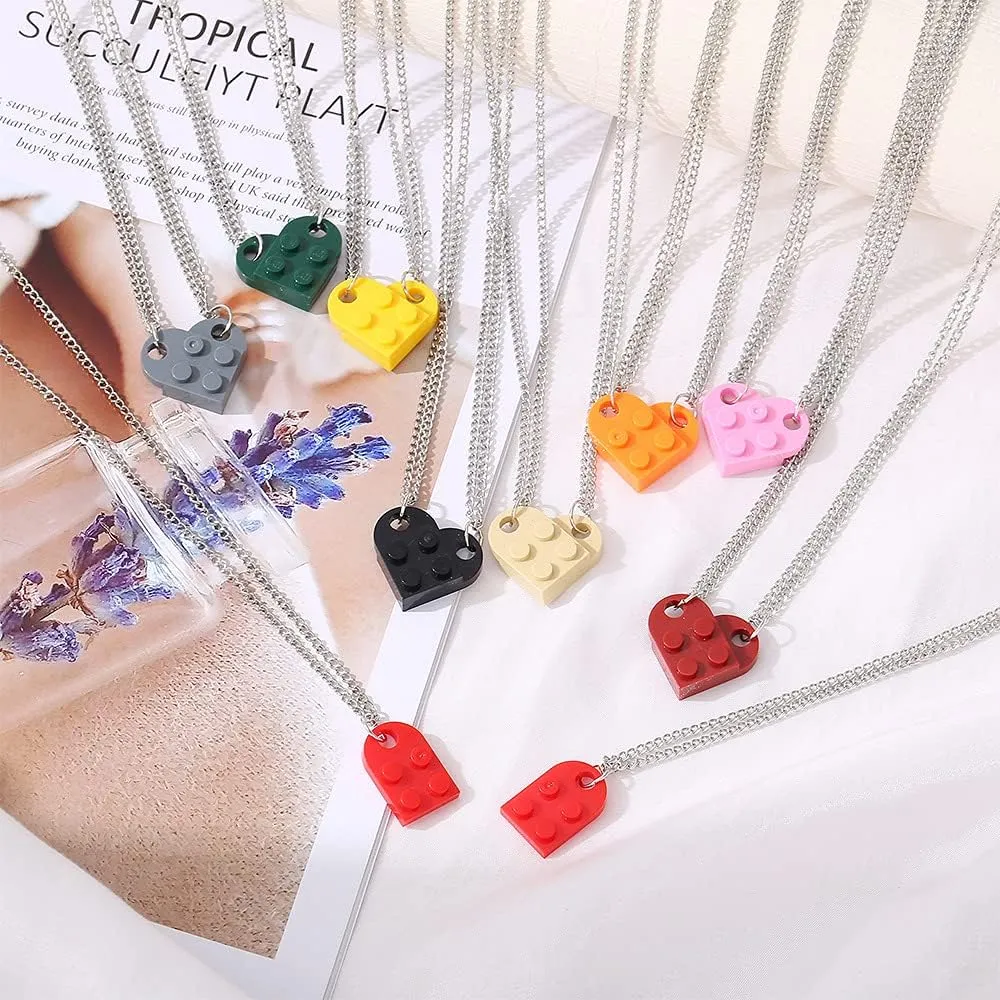 Heart Shaped Brick Necklace for Couples Friends Besties, 2 Pcs Heart Shaped Brick Pendant Necklace for Women Men Memorial Jewelry