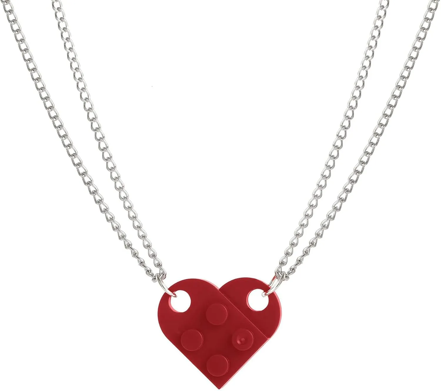 Heart Shaped Brick Necklace for Couples Friends Besties, 2 Pcs Heart Shaped Brick Pendant Necklace for Women Men Memorial Jewelry