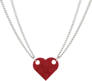 Heart Shaped Brick Necklace for Couples Friends Besties, 2 Pcs Heart Shaped Brick Pendant Necklace for Women Men Memorial Jewelry