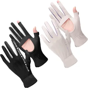 Hercicy 2 Pairs Sun Gloves for Women UV Protection Summer Driving Gloves Full Finger Touchscreen Non Slip Gloves