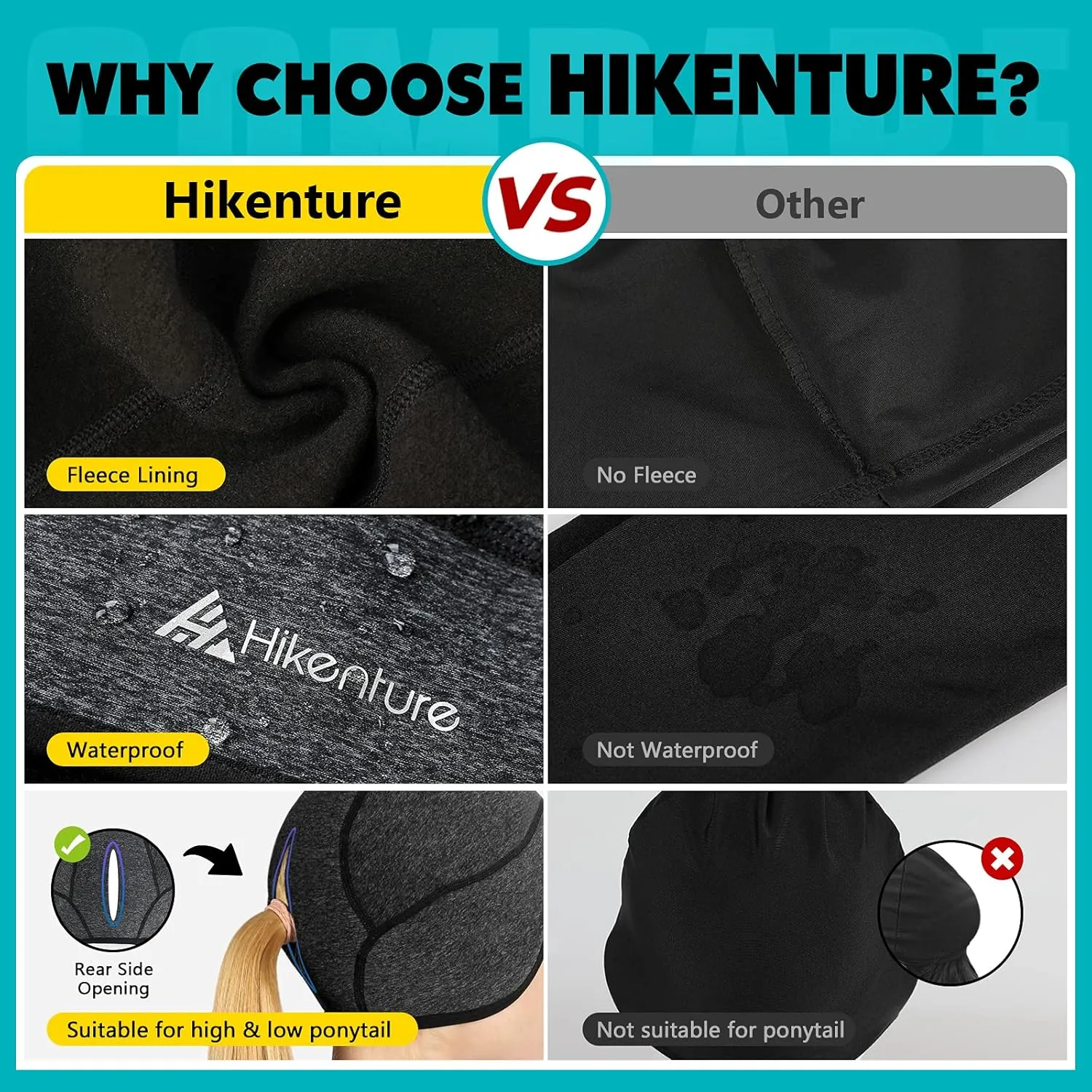 Hikenture Womens Skull Cap with Ponytail Hole,Winter Running Beanie Hat Cold Weather Thermal Cycling Helmet Liner with Fleece