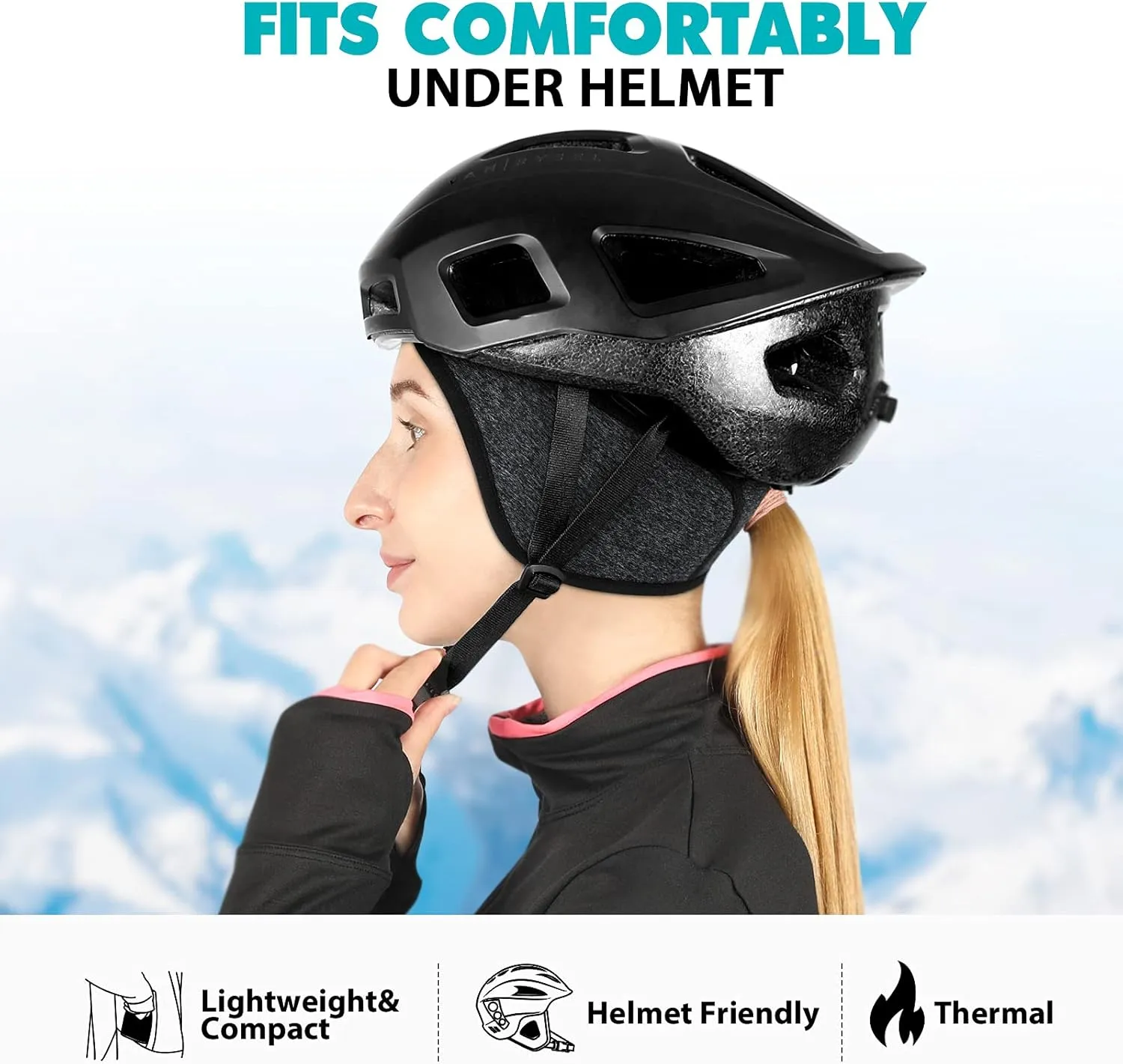 Hikenture Womens Skull Cap with Ponytail Hole,Winter Running Beanie Hat Cold Weather Thermal Cycling Helmet Liner with Fleece