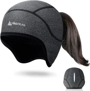 Hikenture Womens Skull Cap with Ponytail Hole,Winter Running Beanie Hat Cold Weather Thermal Cycling Helmet Liner with Fleece