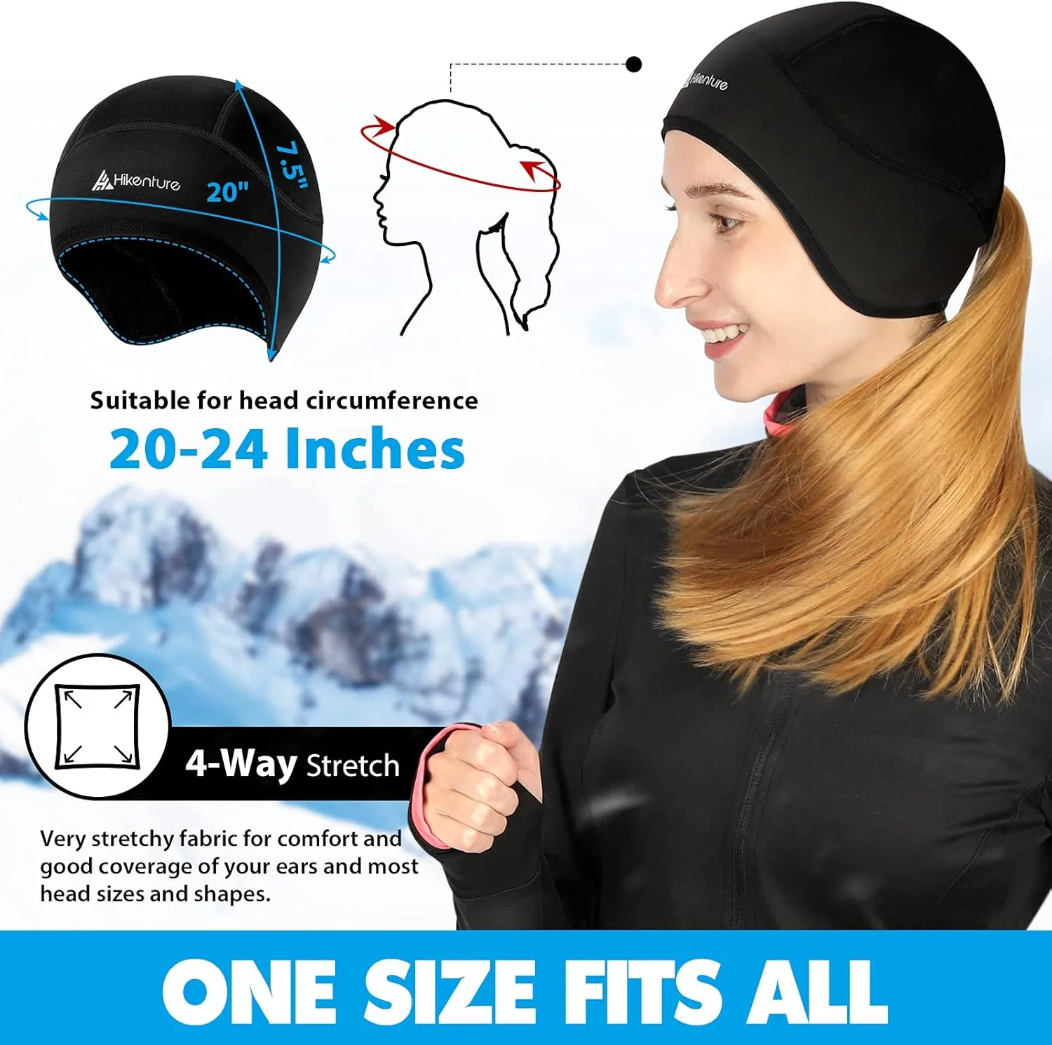 Hikenture Womens Skull Cap with Ponytail Hole,Winter Running Beanie Hat Cold Weather Thermal Cycling Helmet Liner with Fleece