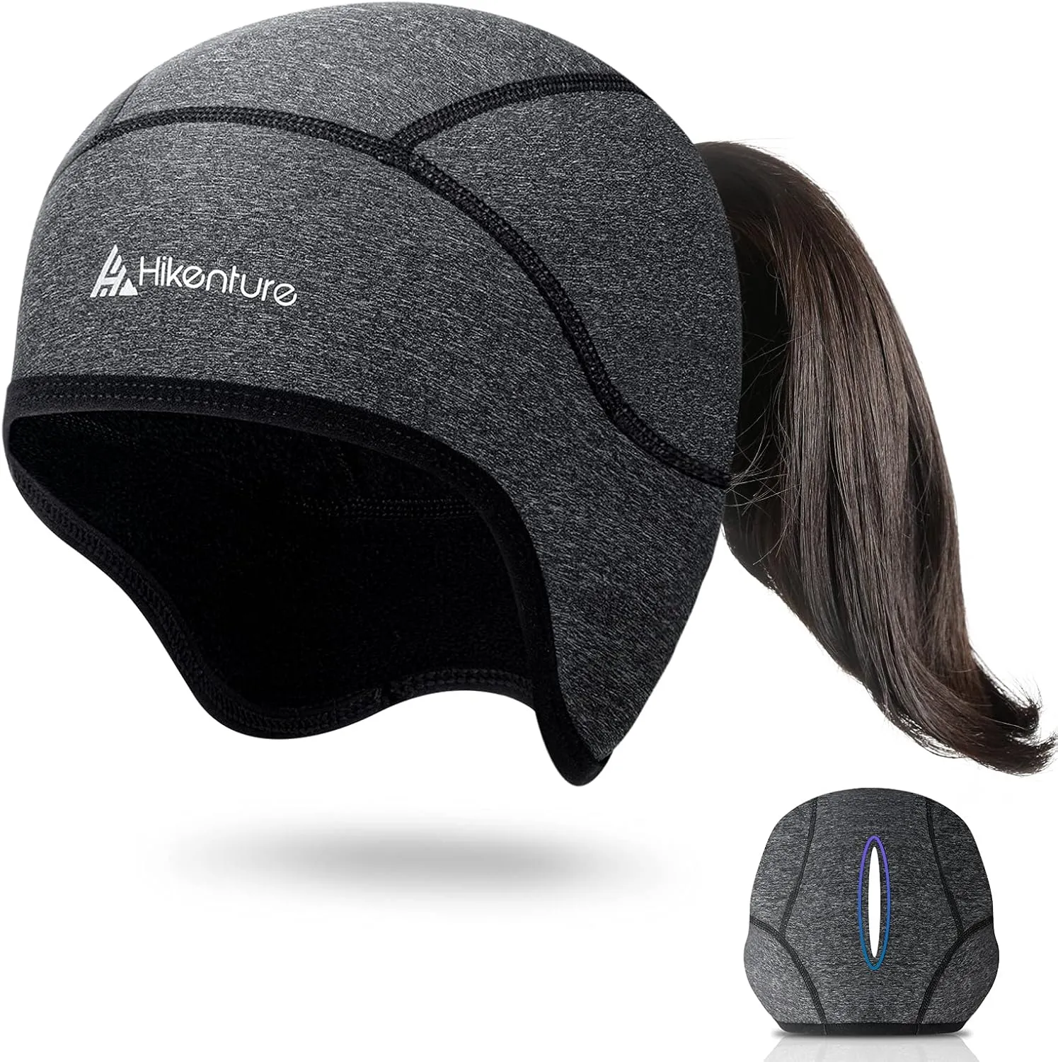 Hikenture Womens Skull Cap with Ponytail Hole,Winter Running Beanie Hat Cold Weather Thermal Cycling Helmet Liner with Fleece