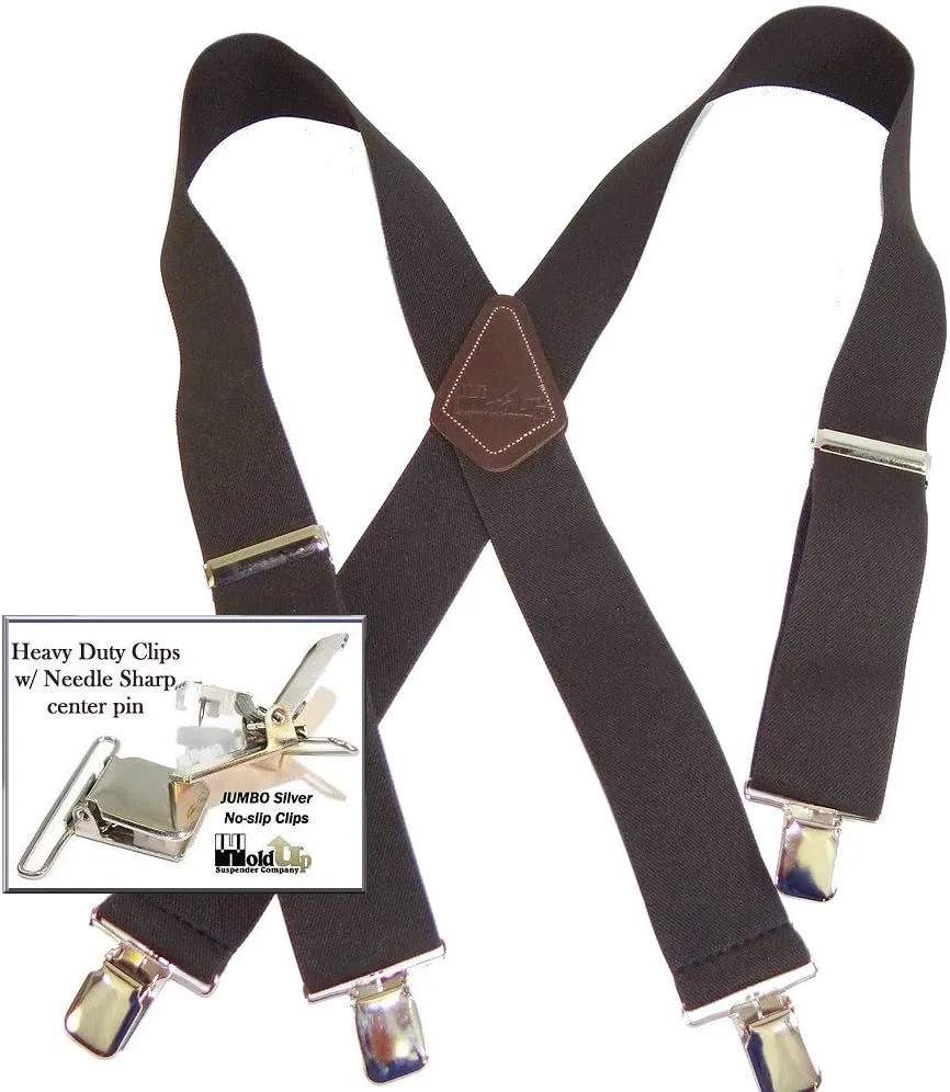 Holdup 2" Wide Contractor Suspenders for Men with Patented No-slip metal clip.