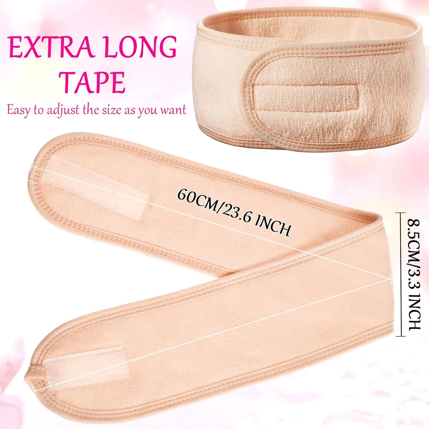 Hoteam 30 Pack Spa Headband Facial Esthetician Hair Wrap for Women Adjustable Makeup Sports Shower Stretch Towel with Tape(Light Pink)