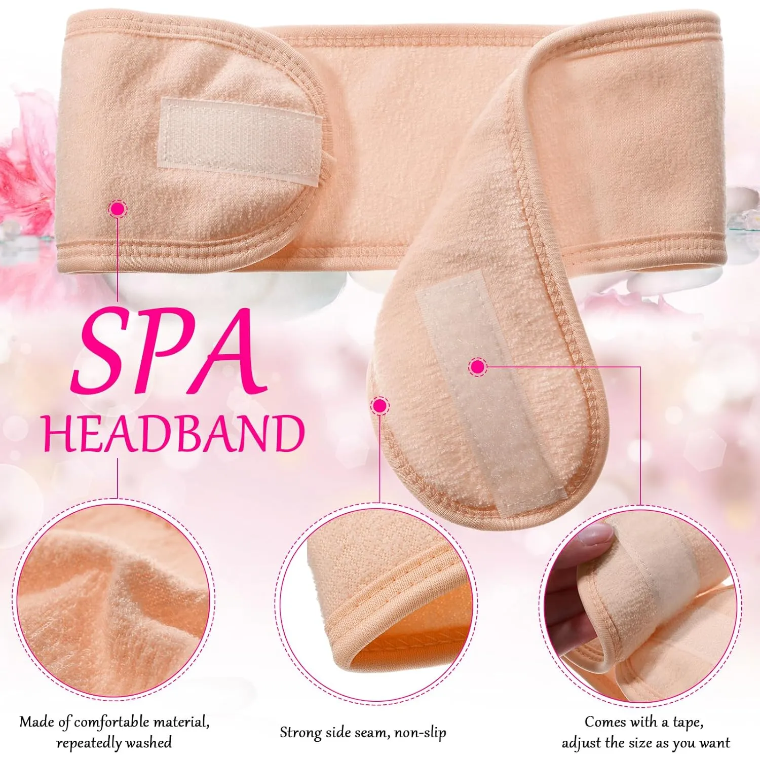 Hoteam 30 Pack Spa Headband Facial Esthetician Hair Wrap for Women Adjustable Makeup Sports Shower Stretch Towel with Tape(Light Pink)