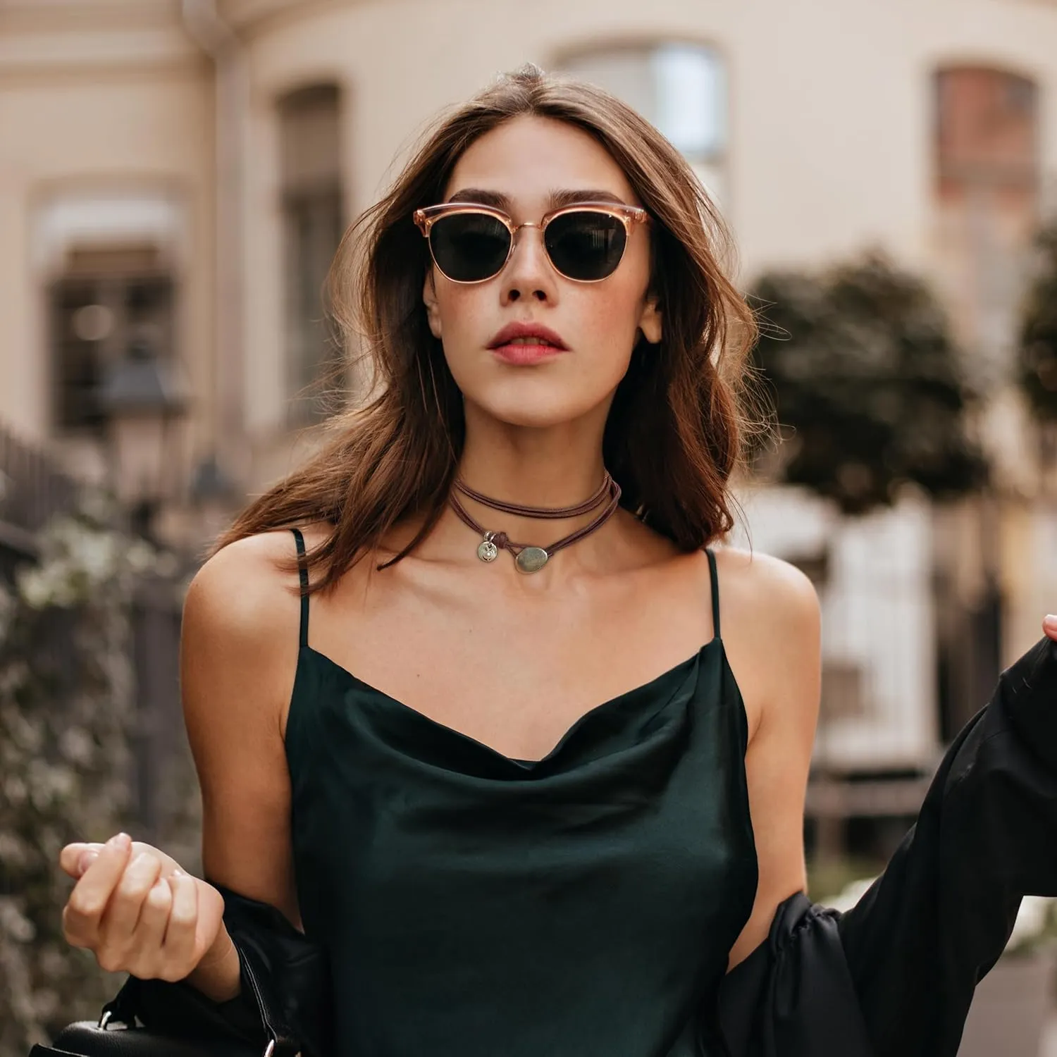 HUASAI Boho Necklaces for Women Western Jewelry Country Concert Outfits for Women Layered Brown Choker Necklace Leather Boho Necklace Western Cowgirl Outfits Jewelry