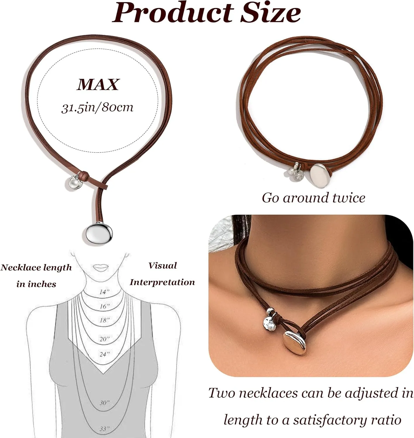 HUASAI Boho Necklaces for Women Western Jewelry Country Concert Outfits for Women Layered Brown Choker Necklace Leather Boho Necklace Western Cowgirl Outfits Jewelry