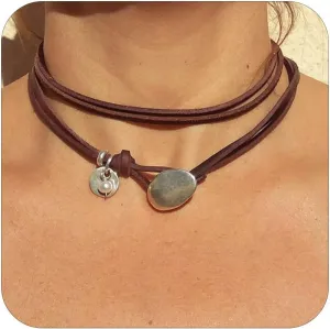 HUASAI Boho Necklaces for Women Western Jewelry Country Concert Outfits for Women Layered Brown Choker Necklace Leather Boho Necklace Western Cowgirl Outfits Jewelry