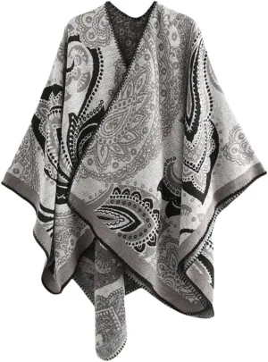 Hycurey Women Winter Knitted Faux Cashmere Poncho Capes Plus Size Shawl Cardigans Sweater Coat