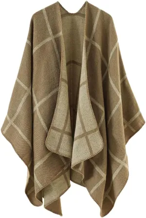 Hycurey Women Winter Knitted Faux Cashmere Poncho Capes Plus Size Shawl Cardigans Sweater Coat