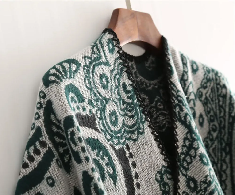 Hycurey Women Winter Knitted Faux Cashmere Poncho Capes Plus Size Shawl Cardigans Sweater Coat