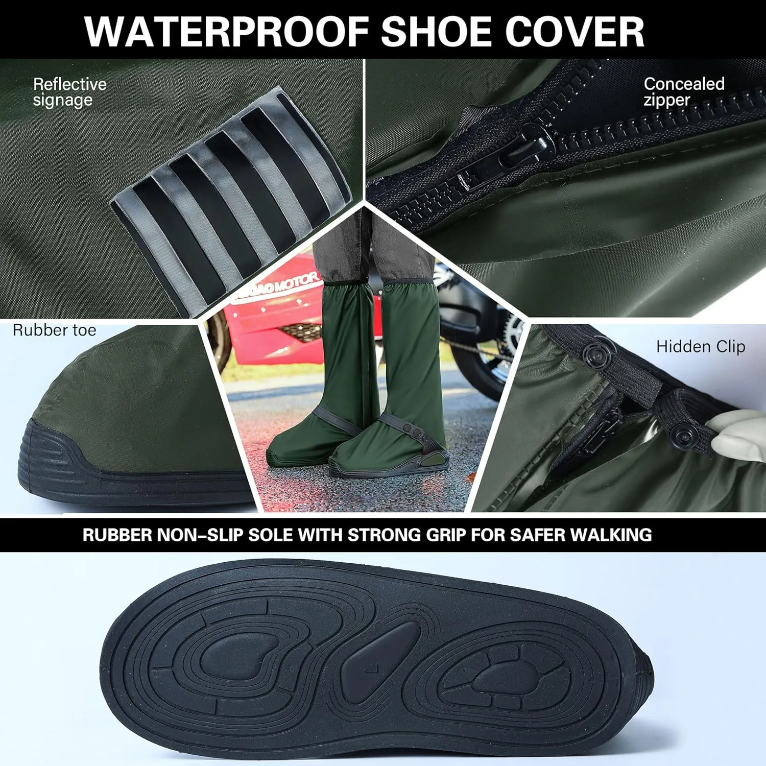 iCreek Waterproof Shoe Covers Reflective Rain Boot Foldable Non-Slip Protective Overshoes for Rainy Day, Hiking, Outdoor