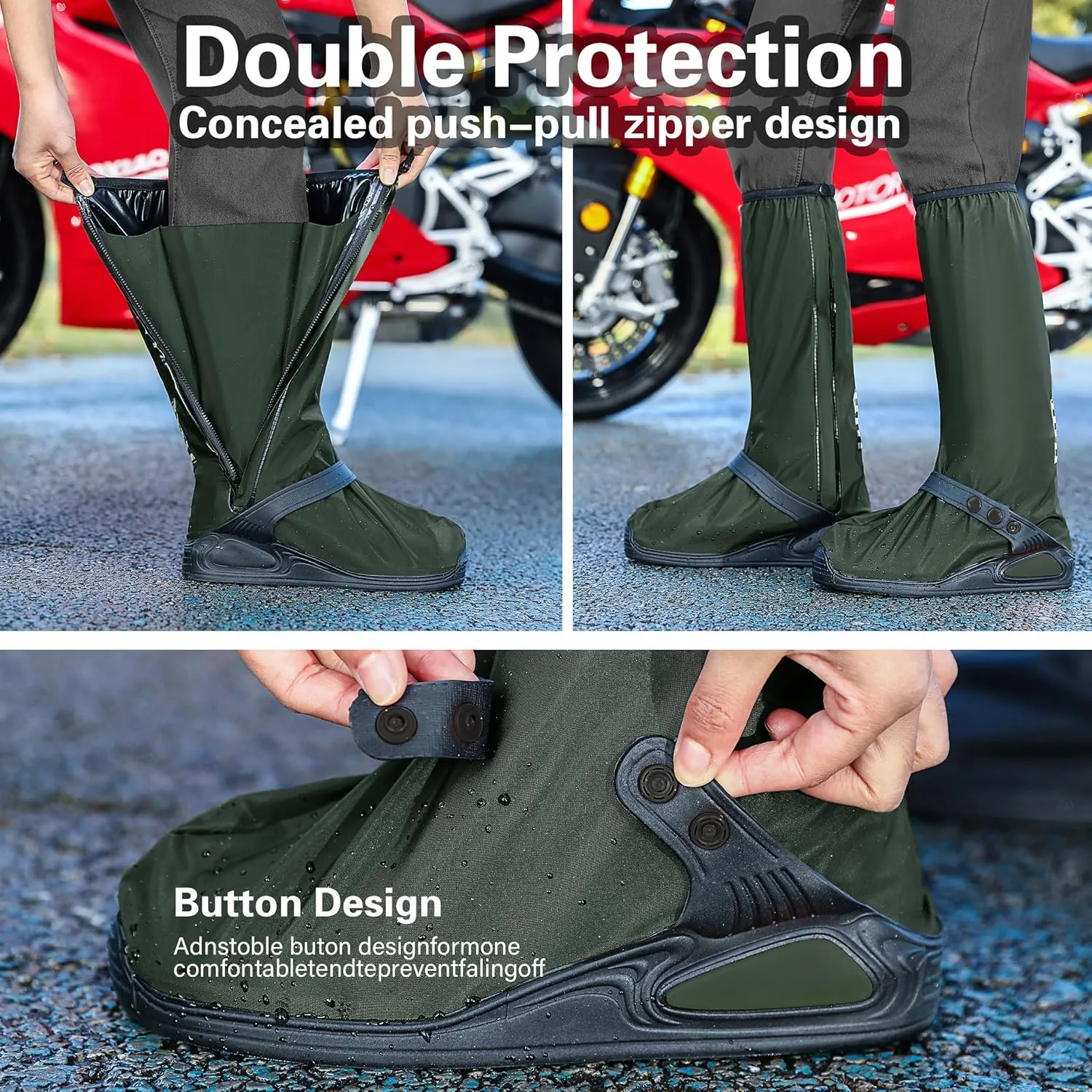 iCreek Waterproof Shoe Covers Reflective Rain Boot Foldable Non-Slip Protective Overshoes for Rainy Day, Hiking, Outdoor