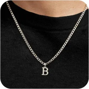 Initial A-Z Letter Pendant Necklace for Men 18K Gold Plated Capital Initial Necklace Cuban Link Chain 4mm 20 Inch Jewelry Gift