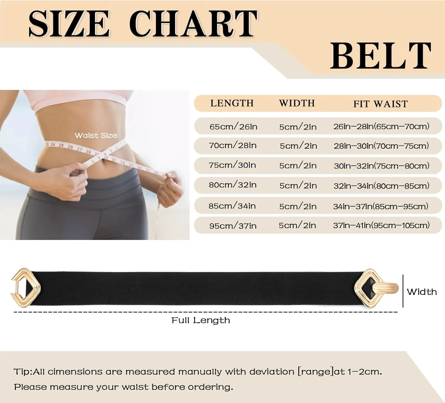 Initlove Women Wide Stretchy Waistband Gold Buckle Elastic Waist Belt for Dresses
