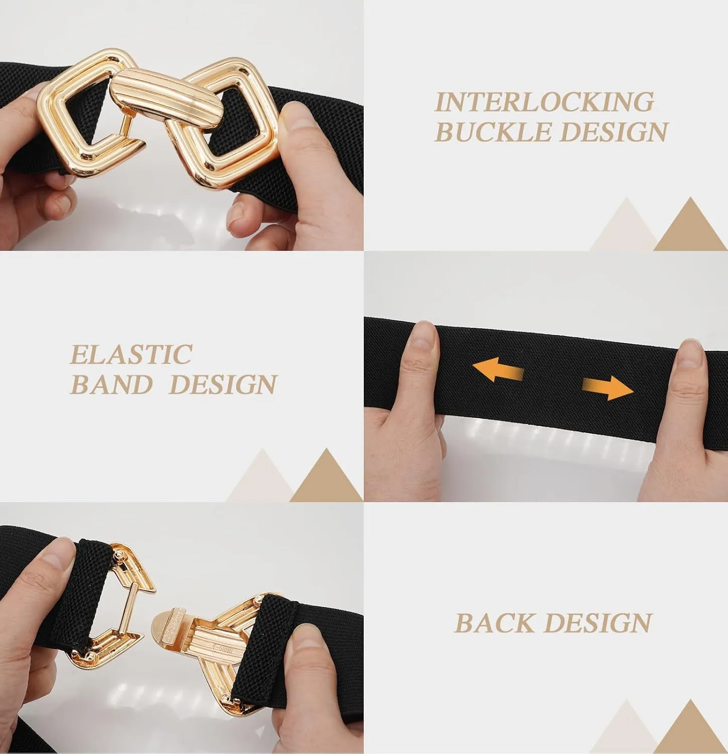 Initlove Women Wide Stretchy Waistband Gold Buckle Elastic Waist Belt for Dresses