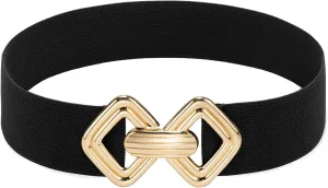 Initlove Women Wide Stretchy Waistband Gold Buckle Elastic Waist Belt for Dresses