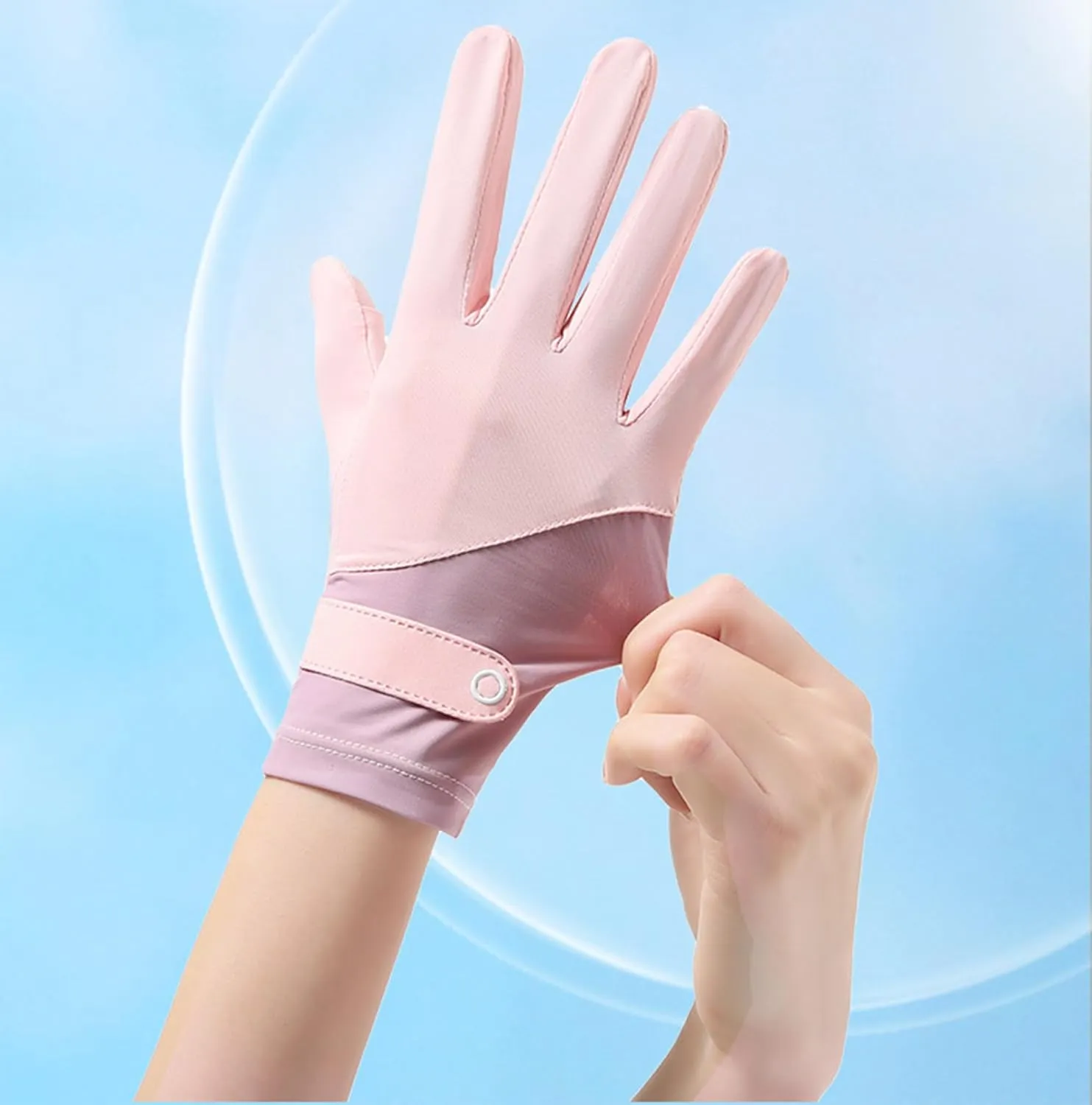 INOGIH Womes Lightweight Cool Ice-Silk Full Finger Gloves,Non-Slip Sun-Block Uv Gloves for Driving Cycling