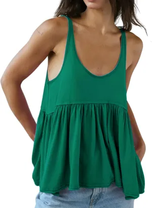 InterNos Women's Summer Flowy Tank Tops Sleeveless Strap Ruffle Shirts Babydoll Tunic Tank Peplum Tops