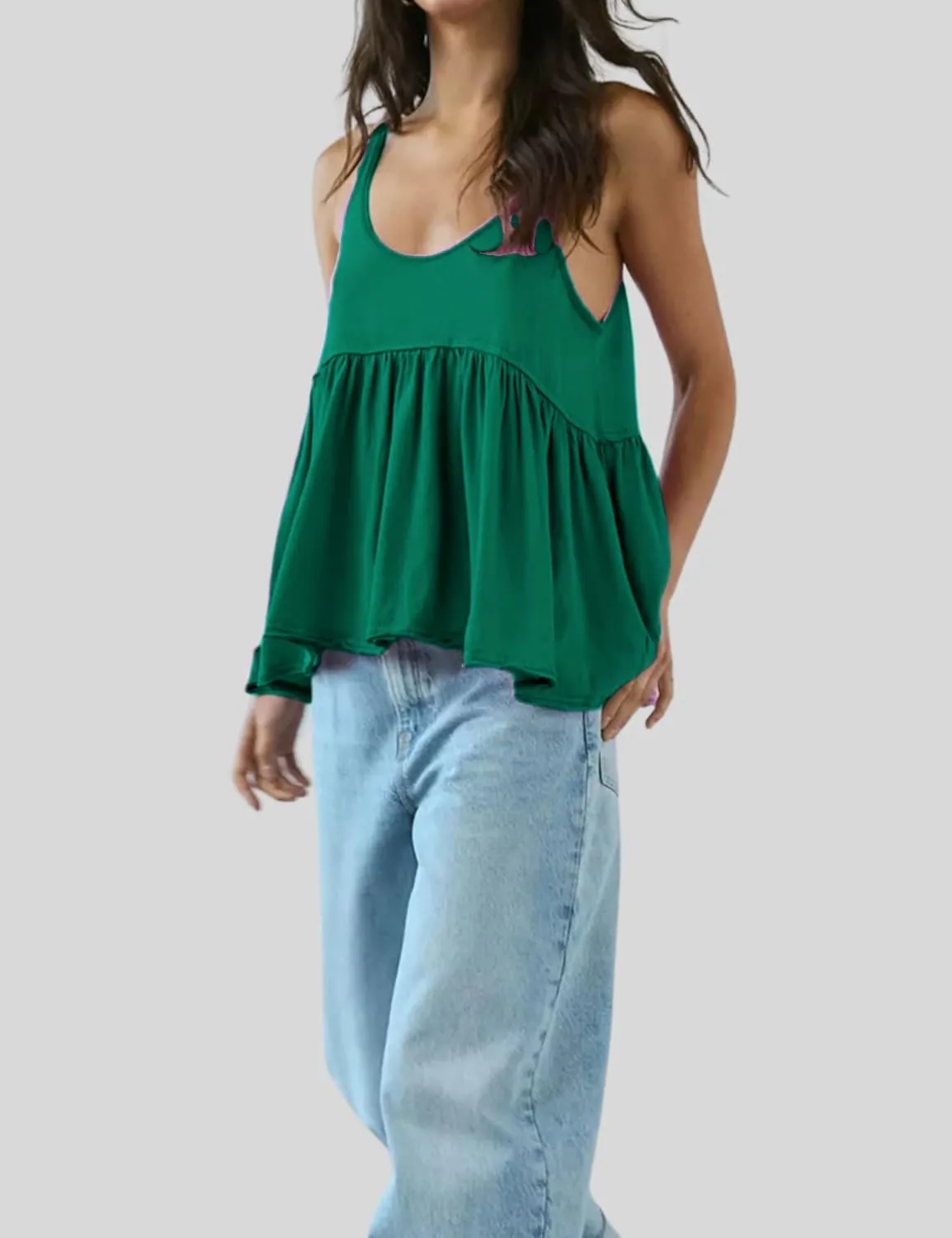 InterNos Women's Summer Flowy Tank Tops Sleeveless Strap Ruffle Shirts Babydoll Tunic Tank Peplum Tops