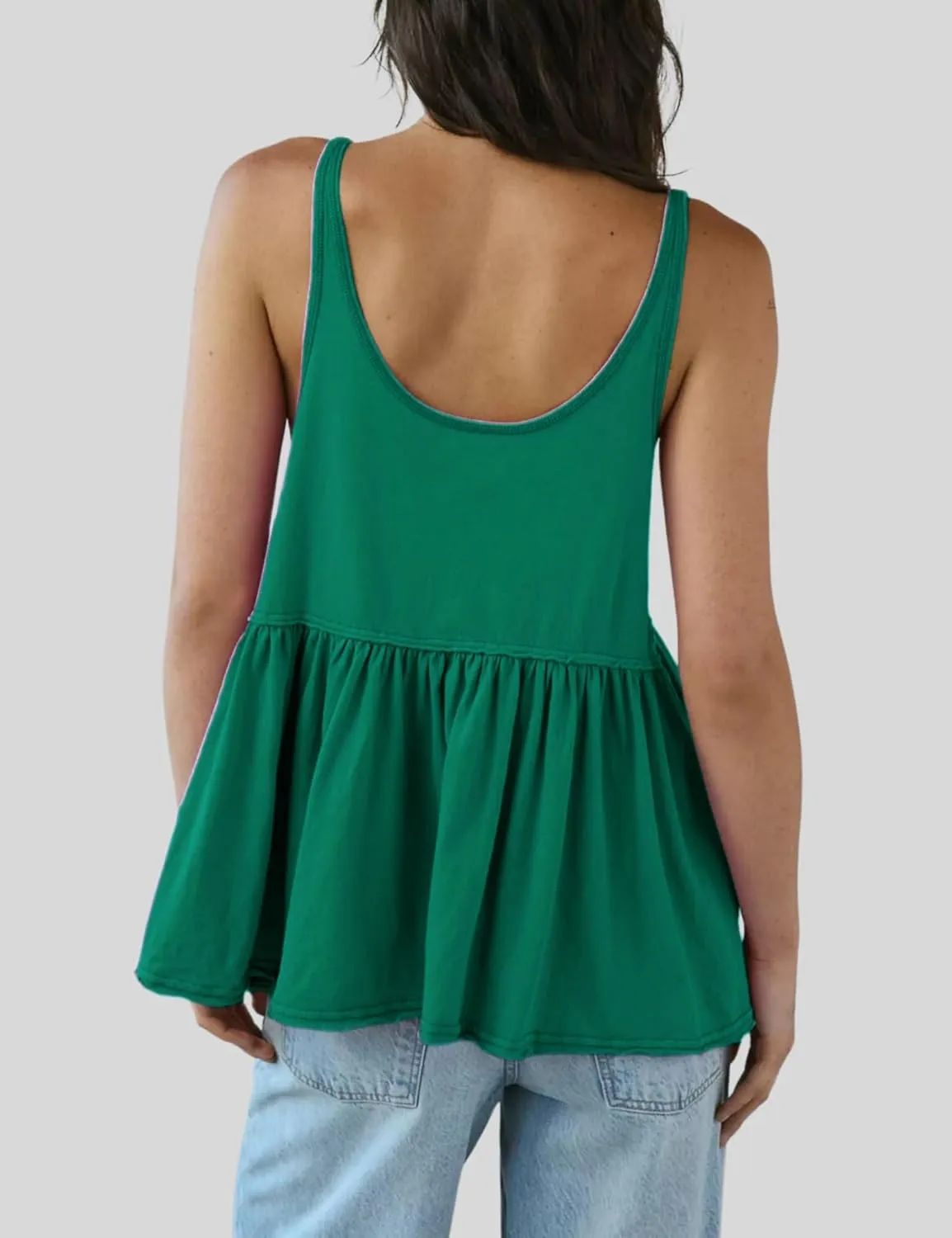 InterNos Women's Summer Flowy Tank Tops Sleeveless Strap Ruffle Shirts Babydoll Tunic Tank Peplum Tops