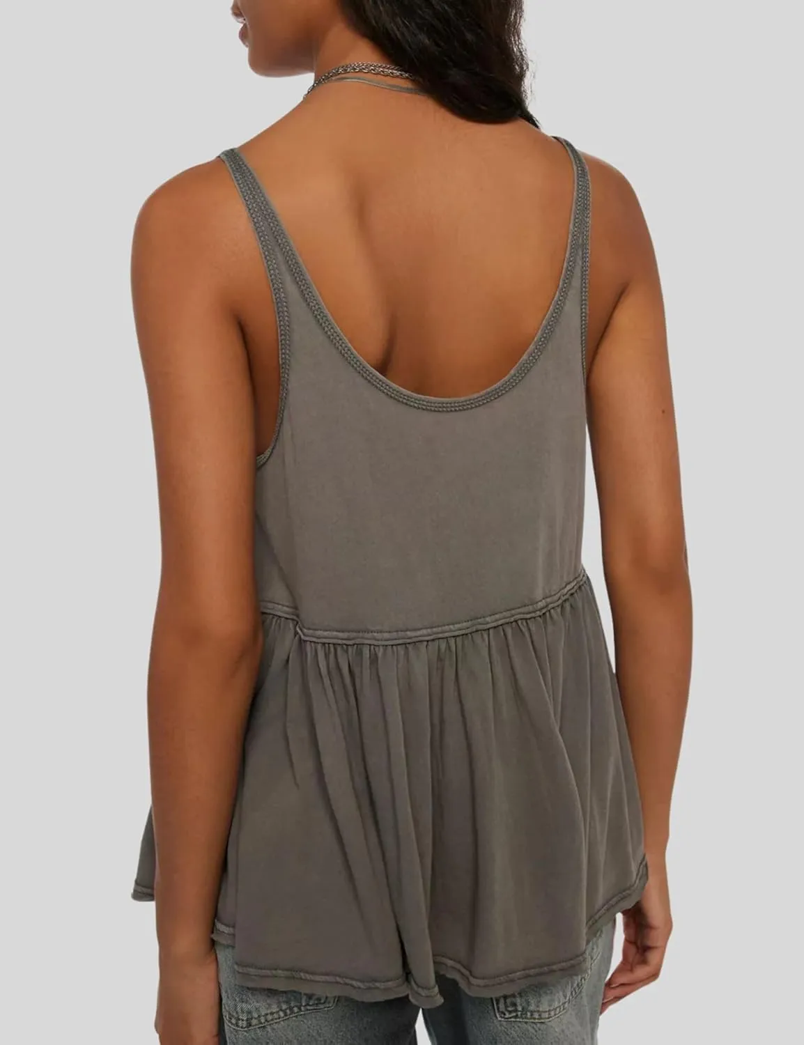 InterNos Women's Summer Flowy Tank Tops Sleeveless Strap Ruffle Shirts Babydoll Tunic Tank Peplum Tops