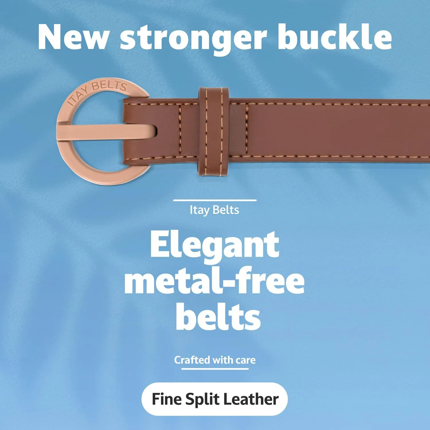 ITAY Women Metal Free Leather Belt - 25mm Nickel Free Belt for Women, TSA-Friendly No Metal Belts with Sturdy Plastic Buckle