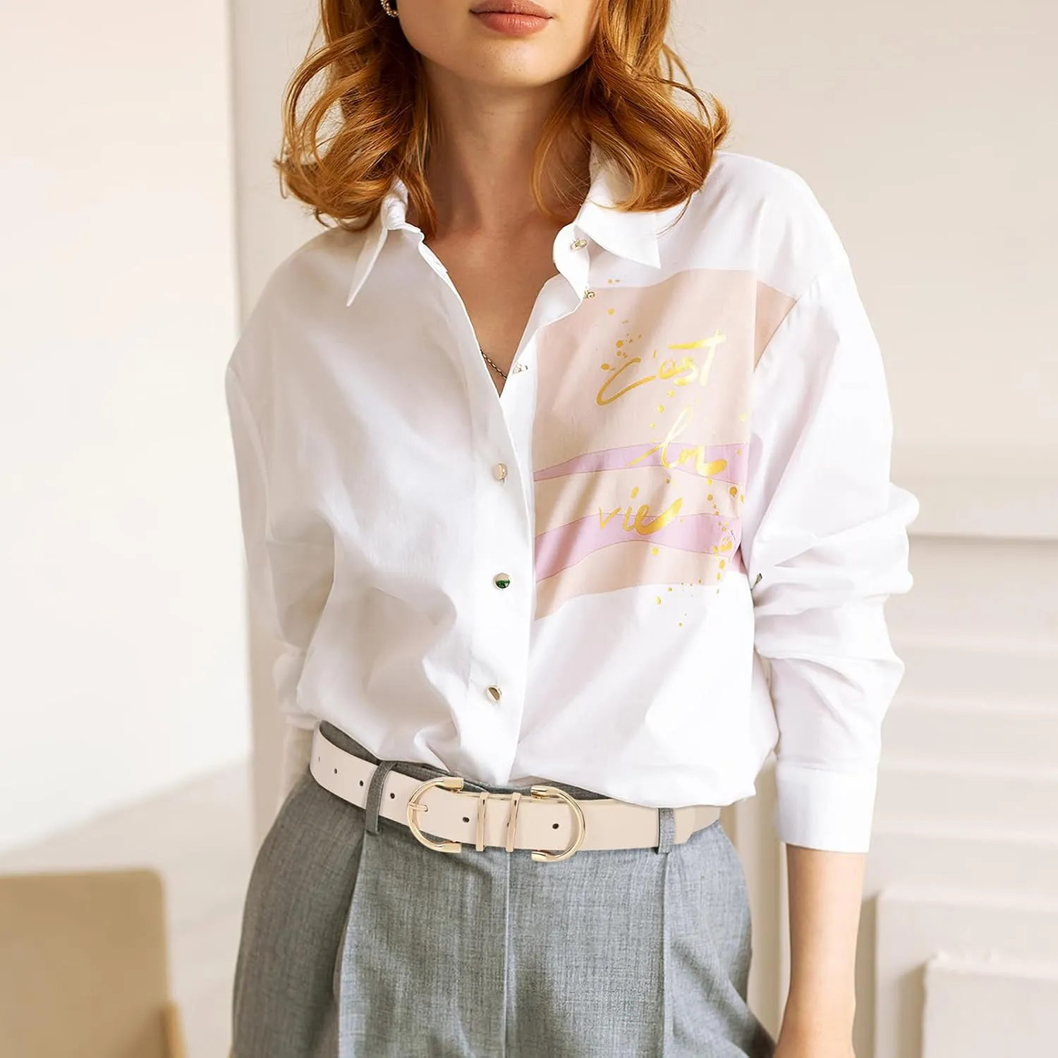 JASGOOD Women Leather Belt for Jeans Pants Ladies Waist Belt for Dress with Fashion Metal Buckle