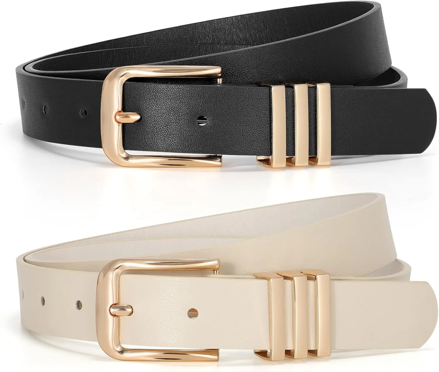 JASGOOD Women's Leather Belts Ladies Fashion Leather Belts for Jeans Pants Dress with Metal Gold Buckle