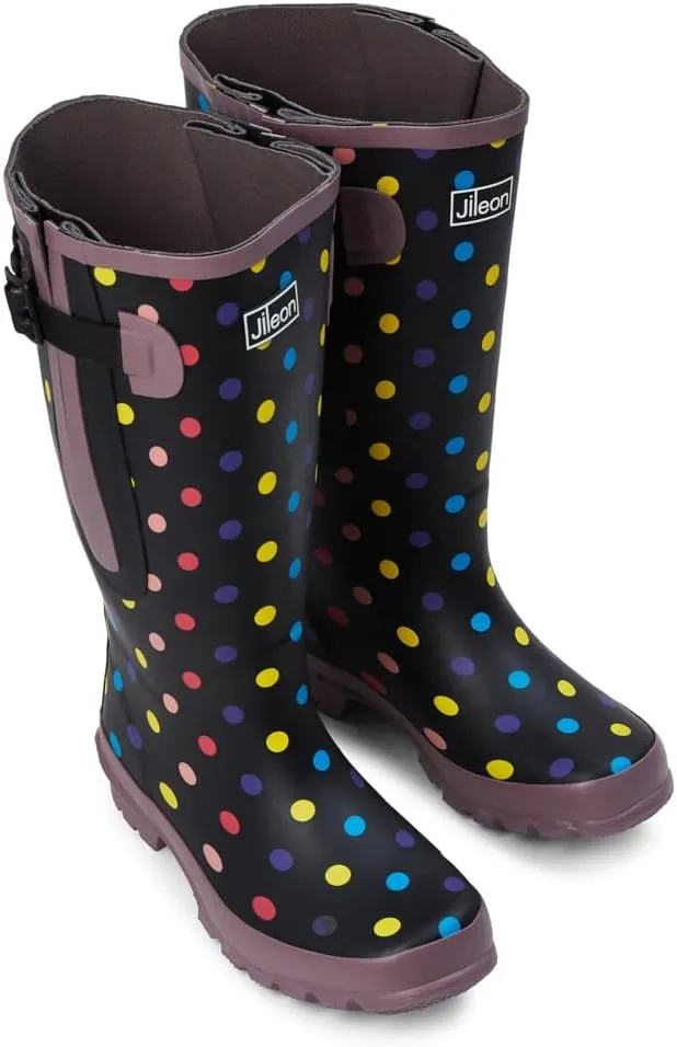 Jileon Extra Wide Calf Rain Boots - Ideal for Wide Feet, Ankles & Calves - Fit 16 to 23 Calves - Durable & Waterproof