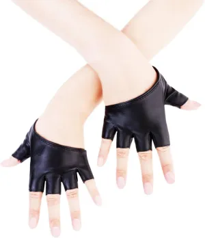JISEN Women Half Palm Half Finger PU Leather Dancing Punk Gloves