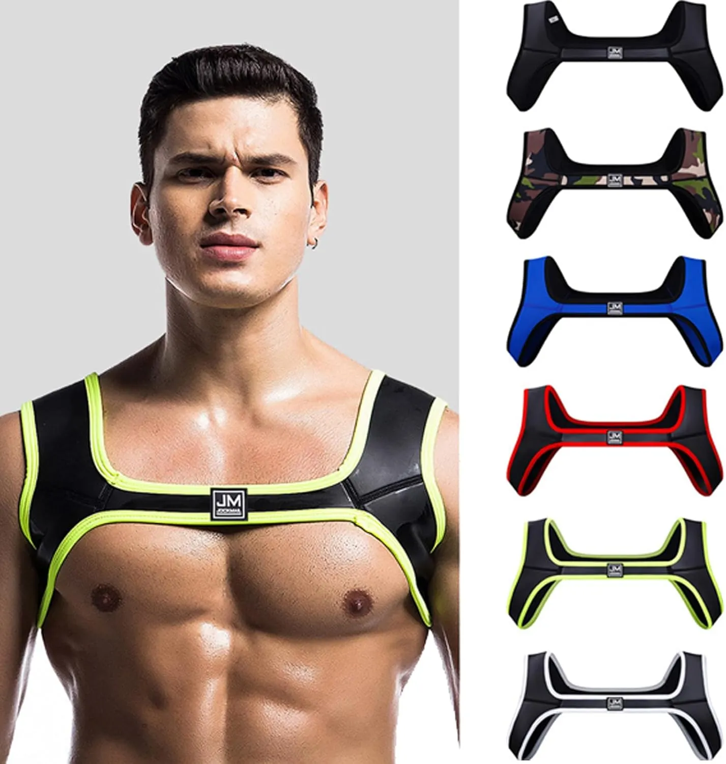 JOCKMAIL Men's Neoprene Harness with Elastic Shoulder Straps - Muscle Chest Harness