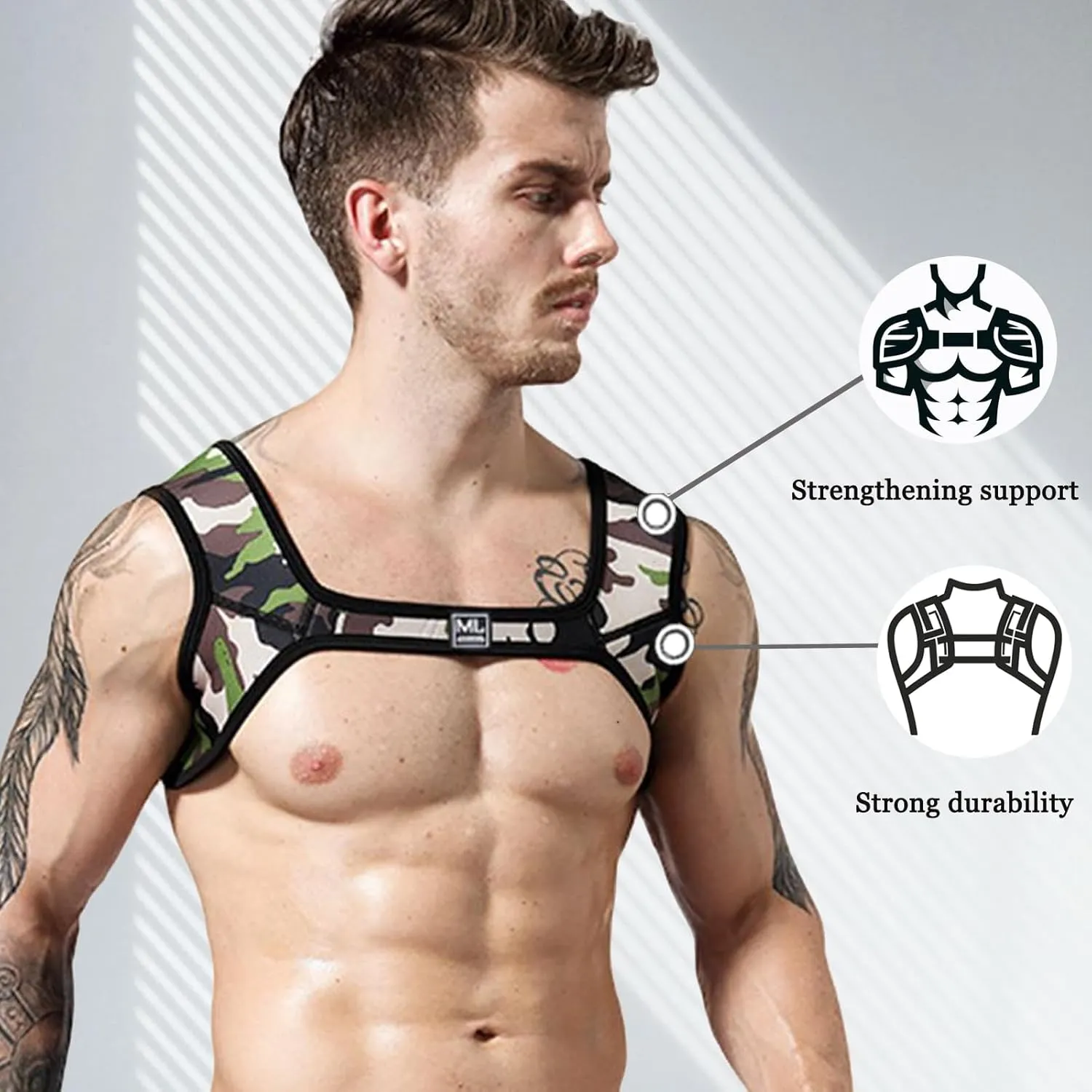 JOCKMAIL Men's Neoprene Harness with Elastic Shoulder Straps - Muscle Chest Harness