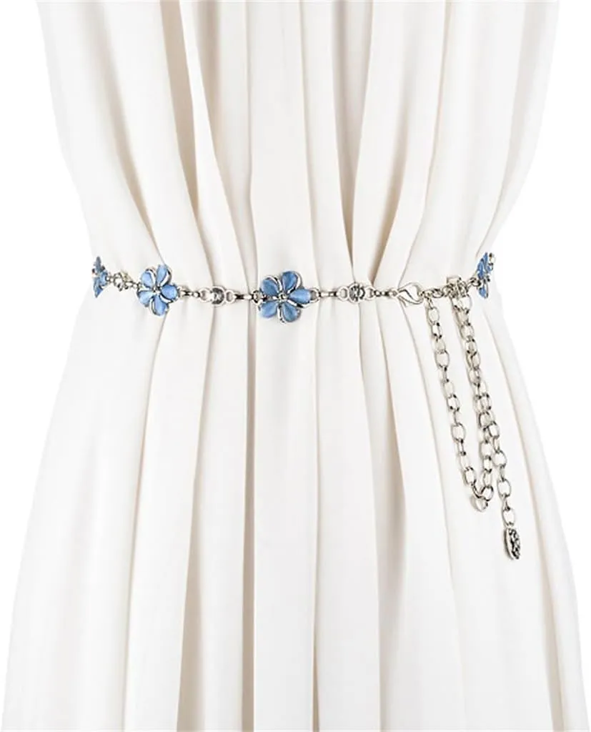 JSEIAJB Flower Waist Chain Belt Decoration Dress Sweet Metal Chain Korean Dress Belt