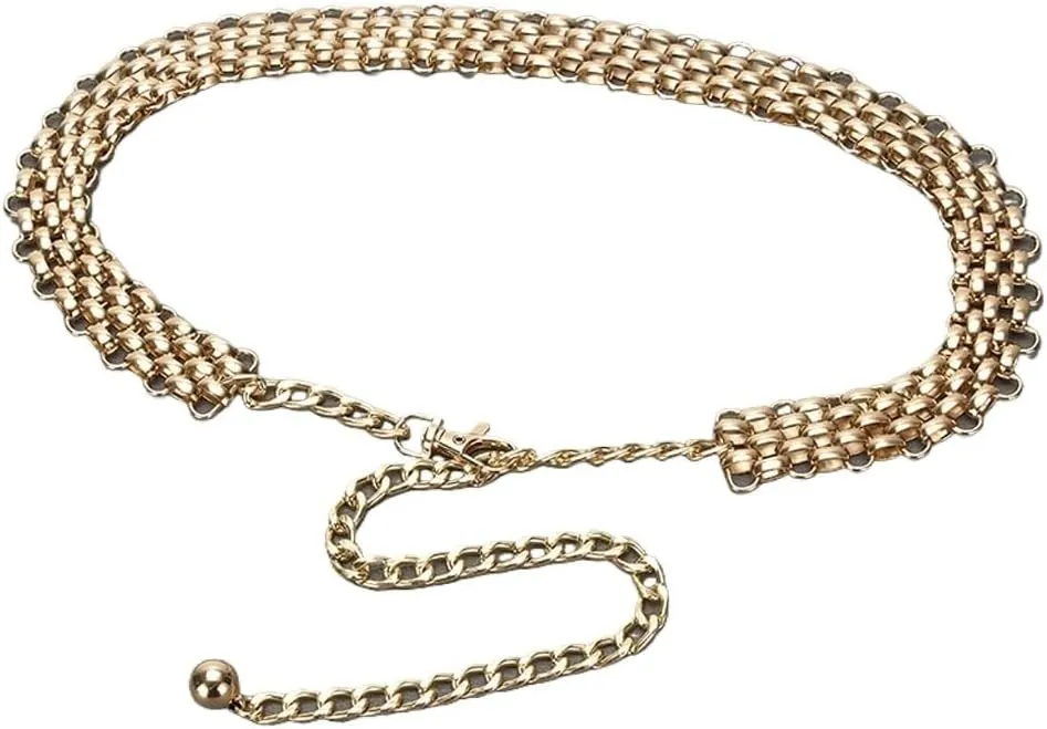 JSEIAJB Women's Metal Belt Hundred Hollowing Decoration Waist Chain(Gray)