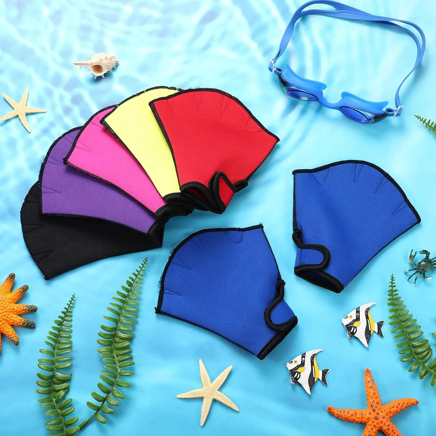 Junkin 6 Pairs Swimming Aquatic Gloves Webbed Swim Gloves Training Fitness Water Resistance Gloves Swim Gloves Nylon Gloves for Swimming Diving Water Aquatic Fitness Exercise