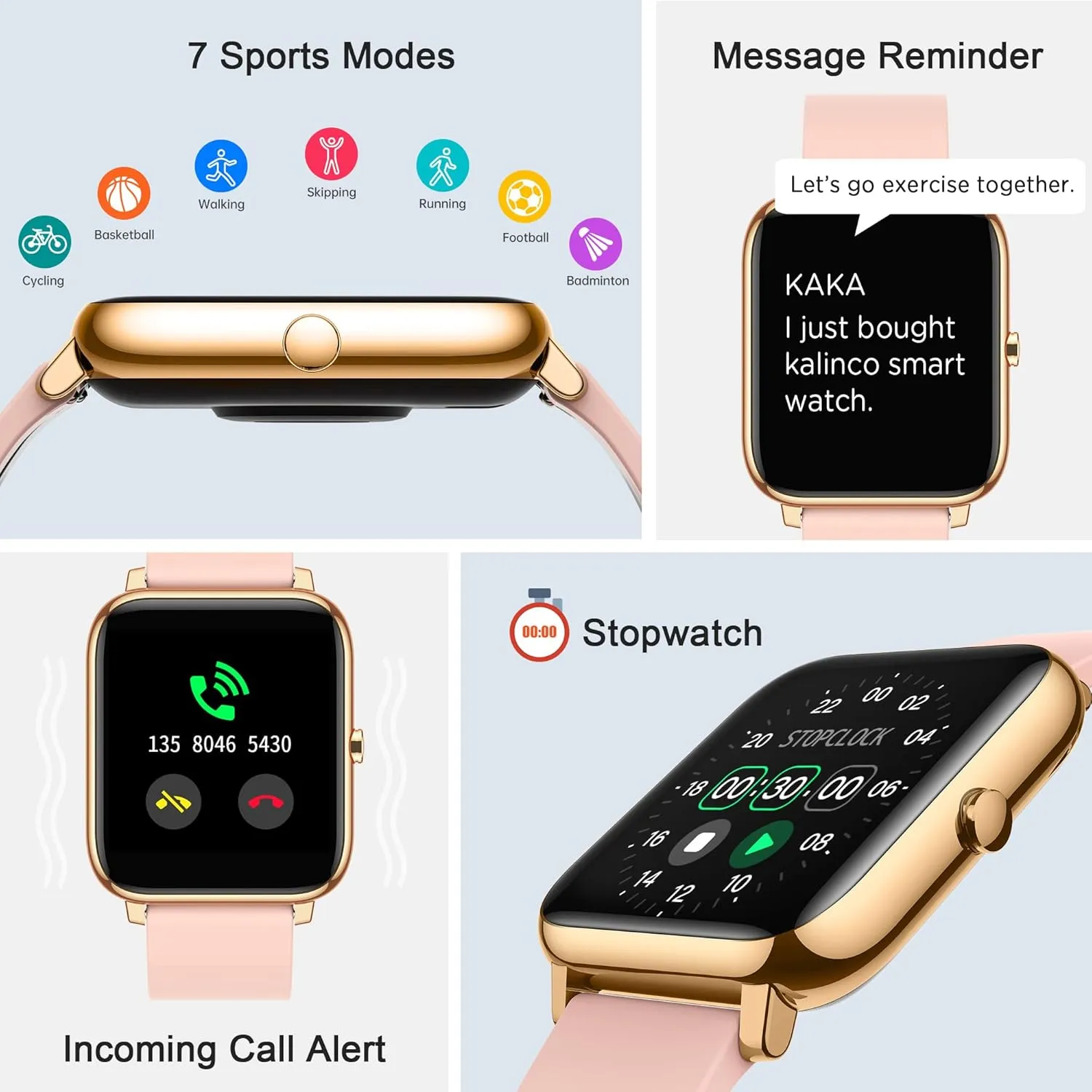 KALINCO Smart Watch, Fitness Tracker with Heart Rate Monitor, Blood Pressure, Blood Oxygen Tracking, 1.4 Inch Touch Screen Smartwatch Fitness Watch for Women Men Compatible with iOS Android